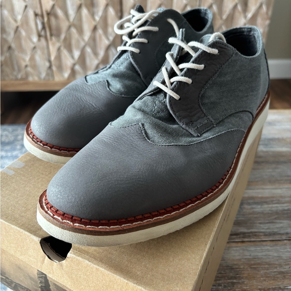 Toms Brogue Dark grey leather/washed canvas shoes